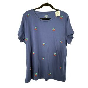 NEW J.Crew Collector Tee Embroidered cherry graphic Women XXL Blue Relaxed